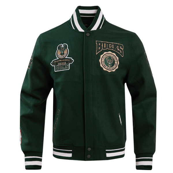 NBA MILWAUKEE BUCKS CREST EMBLEM RIB WOOL VARSITY JACKET