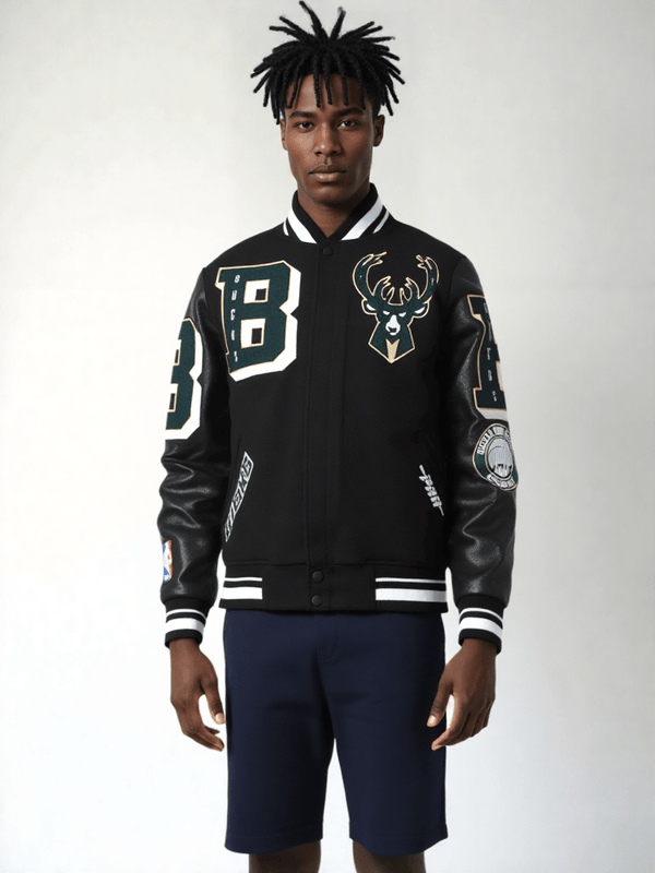 NBA Milwaukee Bucks Mashup Men's Rib Wool Varsity Jacket