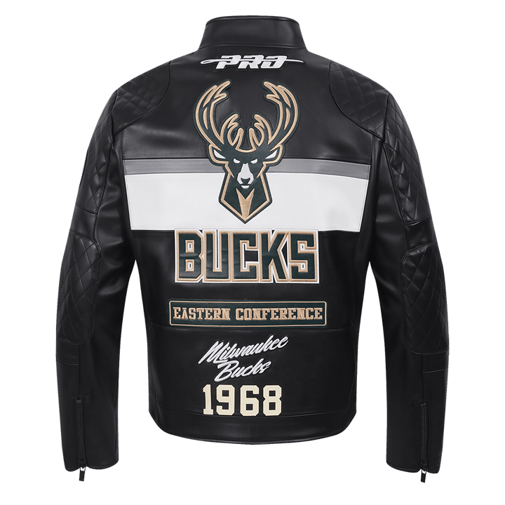 NBA Milwaukee Bucks Men’s Moto Jacket - S - BLACK/WHITE - NBA Milwaukee Bucks Men’s Moto Jacket - Tatoo Tee