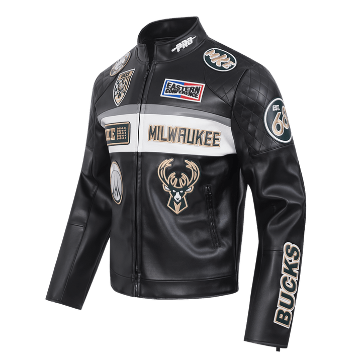 NBA Milwaukee Bucks Men’s Moto Jacket - S - BLACK/WHITE - NBA Milwaukee Bucks Men’s Moto Jacket - Tatoo Tee