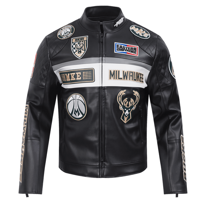 NBA Milwaukee Bucks Men’s Moto Jacket - S - BLACK/WHITE - NBA Milwaukee Bucks Men’s Moto Jacket - Tatoo Tee