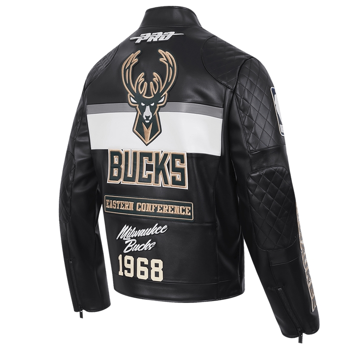 NBA Milwaukee Bucks Men’s Moto Jacket - S - BLACK/WHITE - NBA Milwaukee Bucks Men’s Moto Jacket - Tatoo Tee