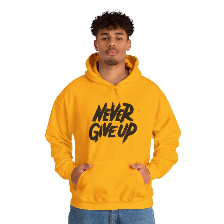 Never Give Up Motivational Hoodie | Unisex Heavy Blend™ Sweatshirt for Inspiration and Comfort - Gold - S - Never Give Up Motivational Hoodie | Unisex Heavy Blend™ Sweatshirt for Inspiration and Comfort - Tatoo Tee