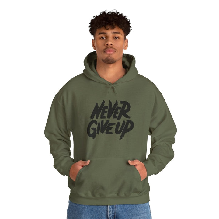 Never Give Up Motivational Hoodie | Unisex Heavy Blend™ Sweatshirt for Inspiration and Comfort - Military Green - S - Never Give Up Motivational Hoodie | Unisex Heavy Blend™ Sweatshirt for Inspiration and Comfort - Tatoo Tee