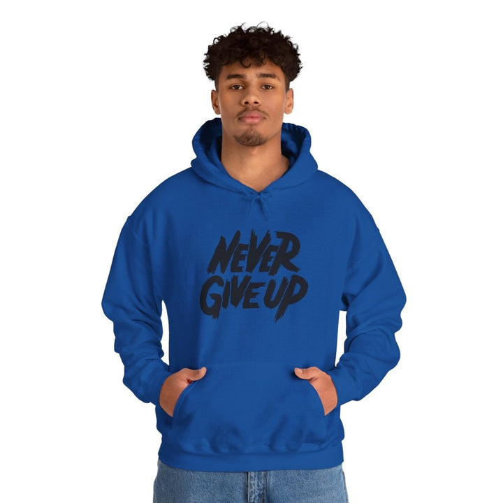 Never Give Up Motivational Hoodie | Unisex Heavy Blend™ Sweatshirt for Inspiration and Comfort - Royal - S - Never Give Up Motivational Hoodie | Unisex Heavy Blend™ Sweatshirt for Inspiration and Comfort - Tatoo Tee