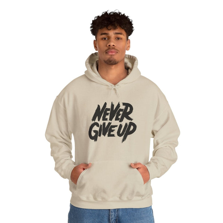 Never Give Up Motivational Hoodie | Unisex Heavy Blend™ Sweatshirt for Inspiration and Comfort - Sand - S - Never Give Up Motivational Hoodie | Unisex Heavy Blend™ Sweatshirt for Inspiration and Comfort - Tatoo Tee