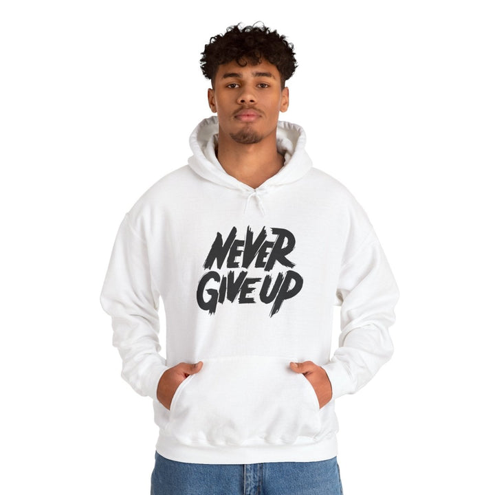 Never Give Up Motivational Hoodie | Unisex Heavy Blend™ Sweatshirt for Inspiration and Comfort - White - S - Never Give Up Motivational Hoodie | Unisex Heavy Blend™ Sweatshirt for Inspiration and Comfort - Tatoo Tee