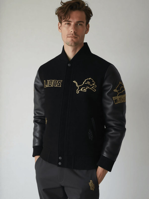 NFL Detroit Lions Black & Gold Men's Wool Varsity Jacket