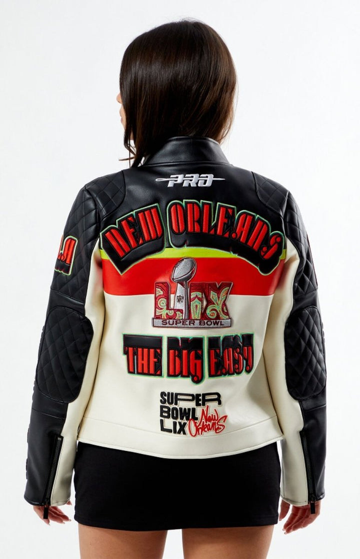 NFL Super Bowl LIX Men White Leather Jacket - Male - XS - NFL Super Bowl LIX Men White Leather Jacket - Tatoo Tee