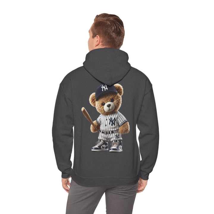 NY Baseball Teddy Bear Unisex Hoodies - Dark Heather - S - NY Baseball Teddy Bear Unisex Hoodies - Tatoo Tee