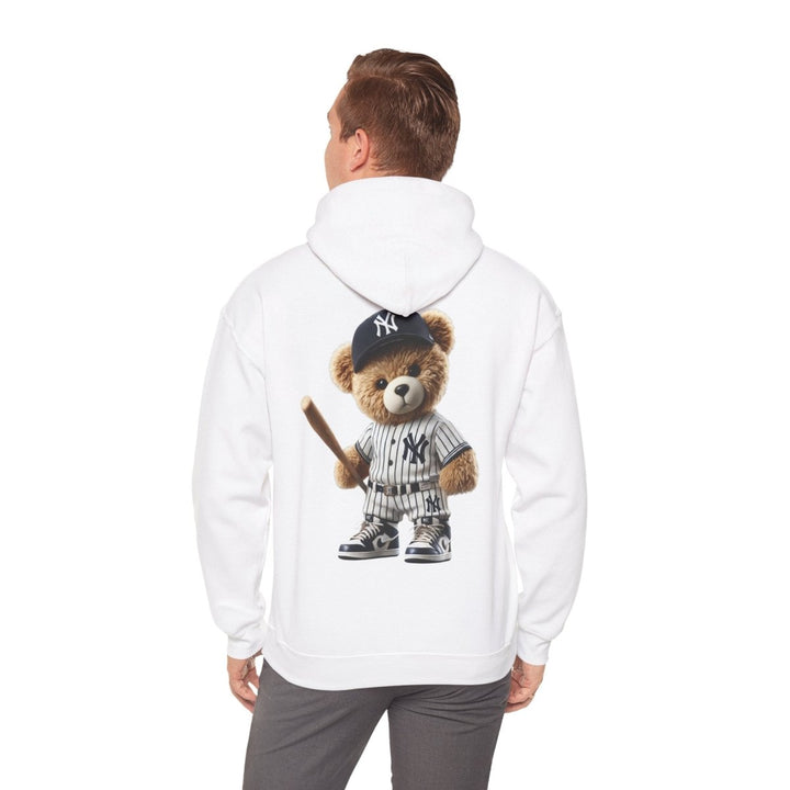 NY Baseball Teddy Bear Unisex Hoodies - White - S - NY Baseball Teddy Bear Unisex Hoodies - Tatoo Tee