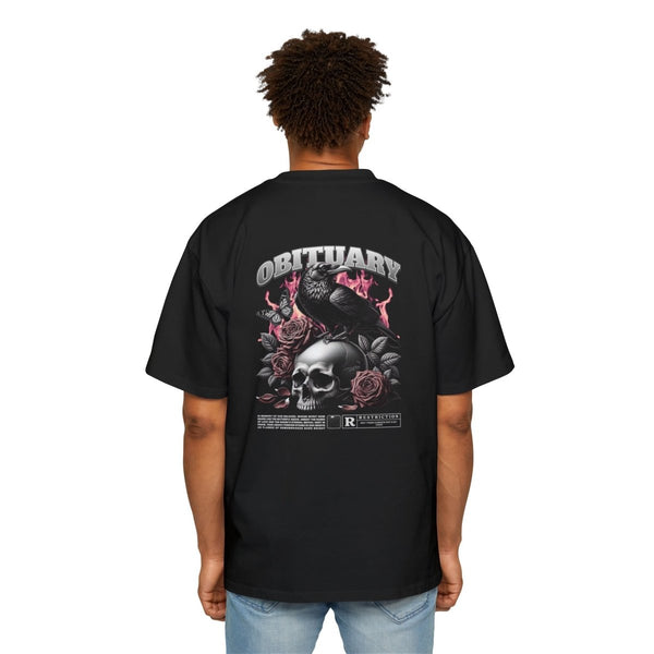 Obituary Skull & Roses Heavy Oversized Tee for Men - Edgy Graphic Tee for Casual & Grunge Style - Black - S - Obituary Skull & Roses Heavy Oversized Tee for Men - Edgy Graphic Tee for Casual & Grunge Style - Tatoo Tee