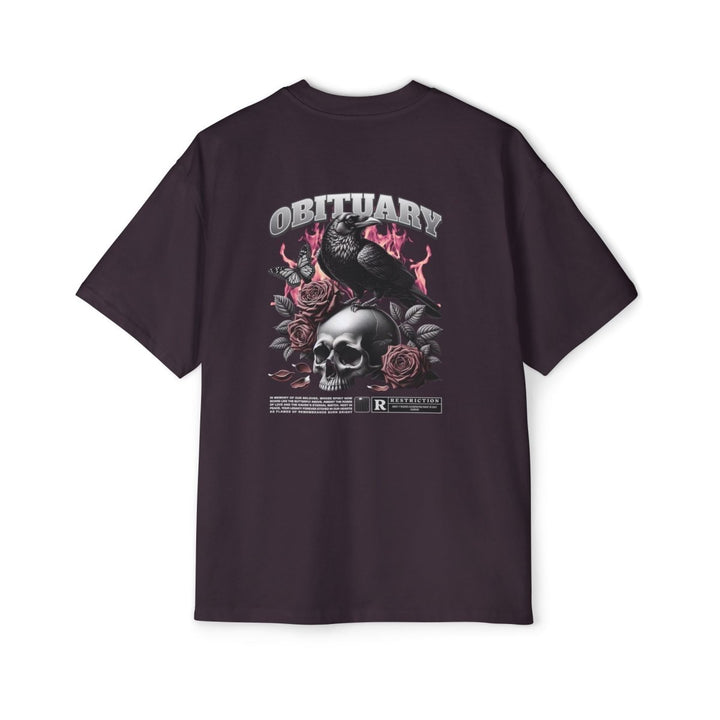Obituary Skull & Roses Heavy Oversized Tee for Men - Edgy Graphic Tee for Casual & Grunge Style - Plum - L - Obituary Skull & Roses Heavy Oversized Tee for Men - Edgy Graphic Tee for Casual & Grunge Style - Tatoo Tee