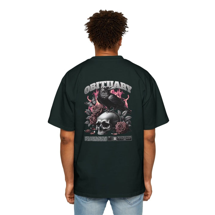 Obituary Skull & Roses Heavy Oversized Tee for Men - Edgy Graphic Tee for Casual & Grunge Style - Plum - L - Obituary Skull & Roses Heavy Oversized Tee for Men - Edgy Graphic Tee for Casual & Grunge Style - Tatoo Tee