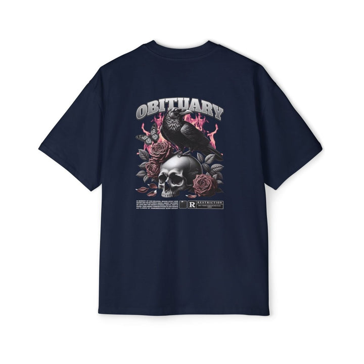 Obituary Skull & Roses Heavy Oversized Tee for Men - Edgy Graphic Tee for Casual & Grunge Style - Plum - L - Obituary Skull & Roses Heavy Oversized Tee for Men - Edgy Graphic Tee for Casual & Grunge Style - Tatoo Tee