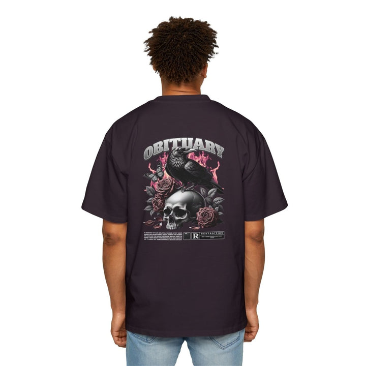 Obituary Skull & Roses Heavy Oversized Tee for Men - Edgy Graphic Tee for Casual & Grunge Style - Plum - L - Obituary Skull & Roses Heavy Oversized Tee for Men - Edgy Graphic Tee for Casual & Grunge Style - Tatoo Tee