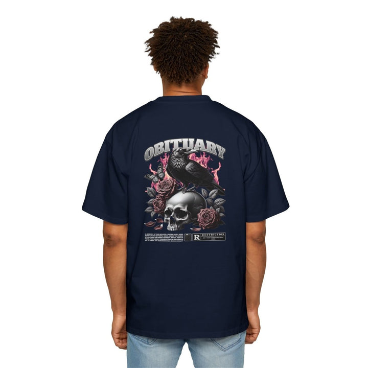 Obituary Skull & Roses Heavy Oversized Tee for Men - Edgy Graphic Tee for Casual & Grunge Style - Plum - L - Obituary Skull & Roses Heavy Oversized Tee for Men - Edgy Graphic Tee for Casual & Grunge Style - Tatoo Tee