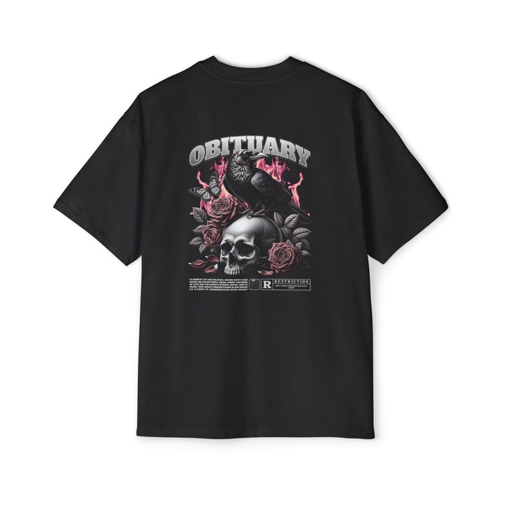 Obituary Skull & Roses Heavy Oversized Tee for Men - Edgy Graphic Tee for Casual & Grunge Style - Plum - L - Obituary Skull & Roses Heavy Oversized Tee for Men - Edgy Graphic Tee for Casual & Grunge Style - Tatoo Tee