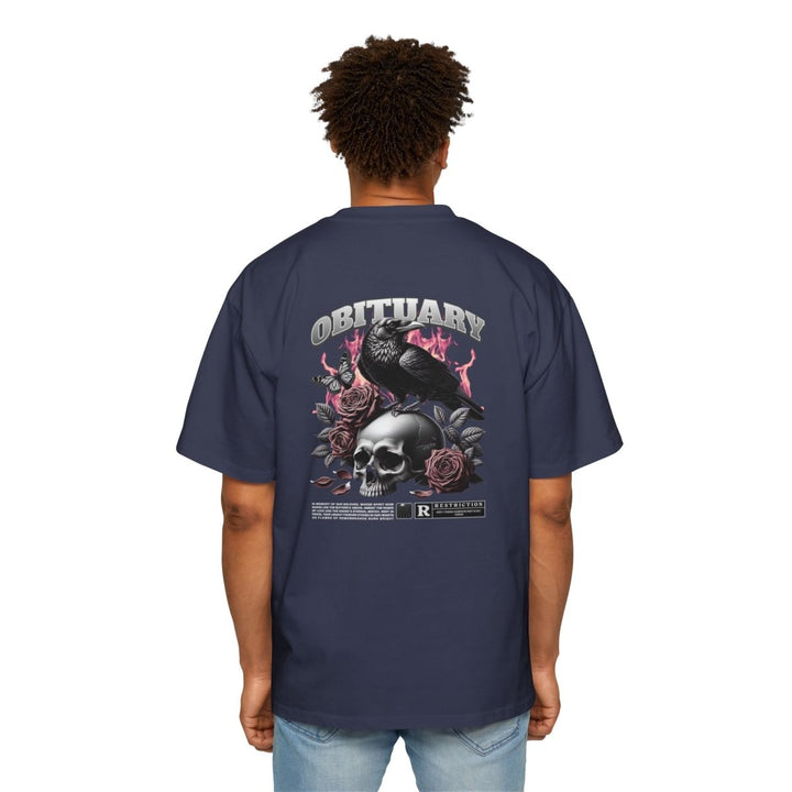 Obituary Skull & Roses Heavy Oversized Tee for Men - Edgy Graphic Tee for Casual & Grunge Style - Plum - L - Obituary Skull & Roses Heavy Oversized Tee for Men - Edgy Graphic Tee for Casual & Grunge Style - Tatoo Tee