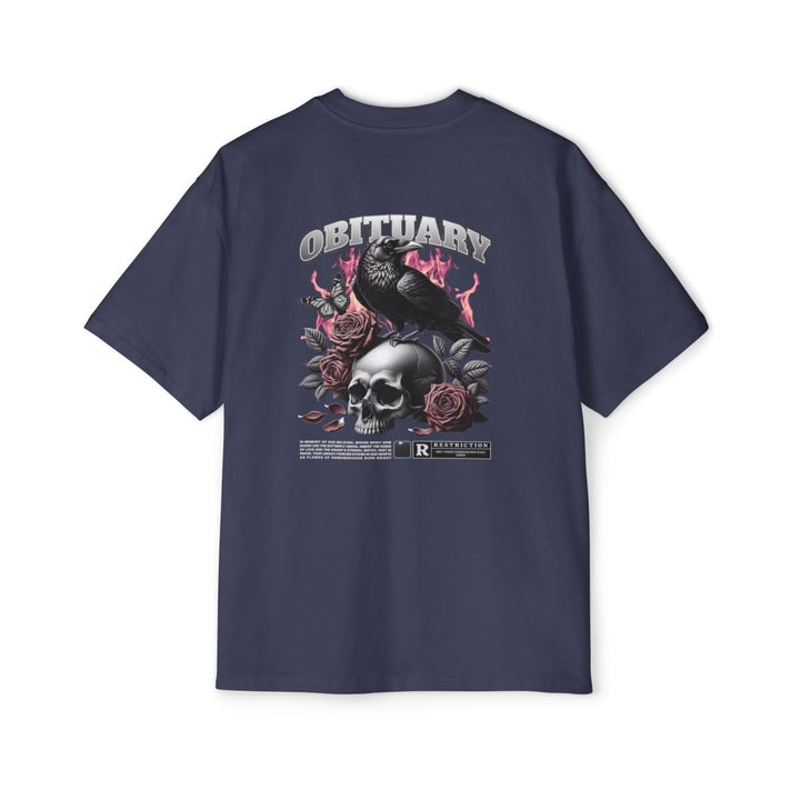 Obituary Skull & Roses Heavy Oversized Tee for Men - Edgy Graphic Tee for Casual & Grunge Style - Plum - L - Obituary Skull & Roses Heavy Oversized Tee for Men - Edgy Graphic Tee for Casual & Grunge Style - Tatoo Tee
