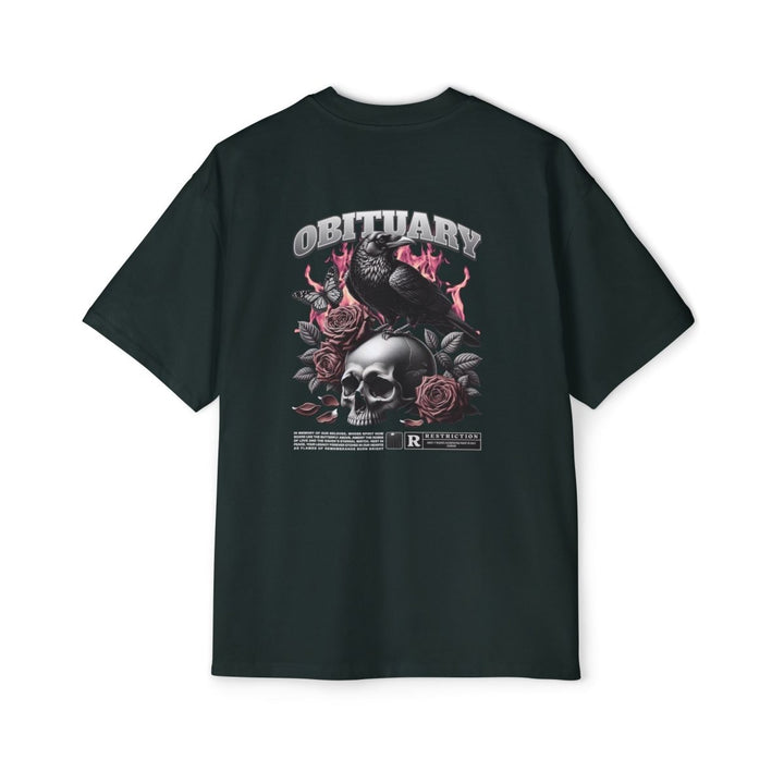 Obituary Skull & Roses Heavy Oversized Tee for Men - Edgy Graphic Tee for Casual & Grunge Style - Plum - L - Obituary Skull & Roses Heavy Oversized Tee for Men - Edgy Graphic Tee for Casual & Grunge Style - Tatoo Tee