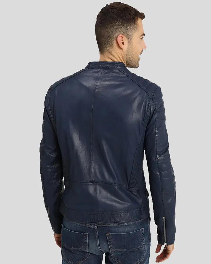 Olin Blue Biker Leather Jacket - XS - Olin Blue Biker Leather Jacket - Tatoo Tee
