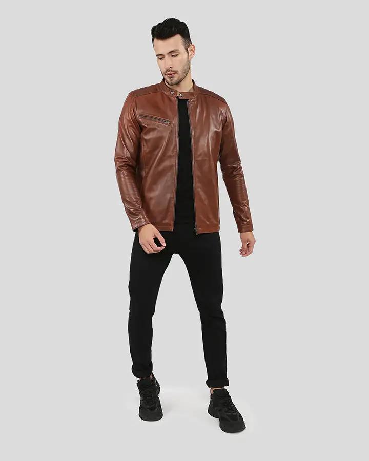 Ollie Brown Racer Leather Jacket - XS - Ollie Brown Racer Leather Jacket - Tatoo Tee