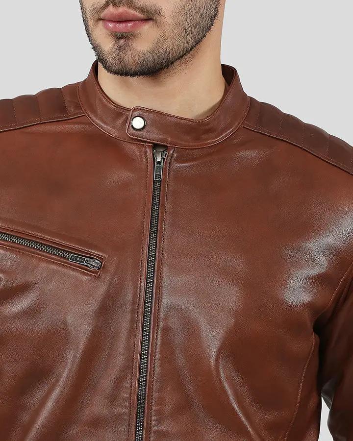 Ollie Brown Racer Leather Jacket - XS - Ollie Brown Racer Leather Jacket - Tatoo Tee