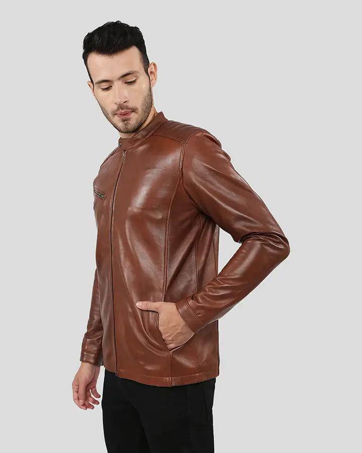 Ollie Brown Racer Leather Jacket - XS - Ollie Brown Racer Leather Jacket - Tatoo Tee