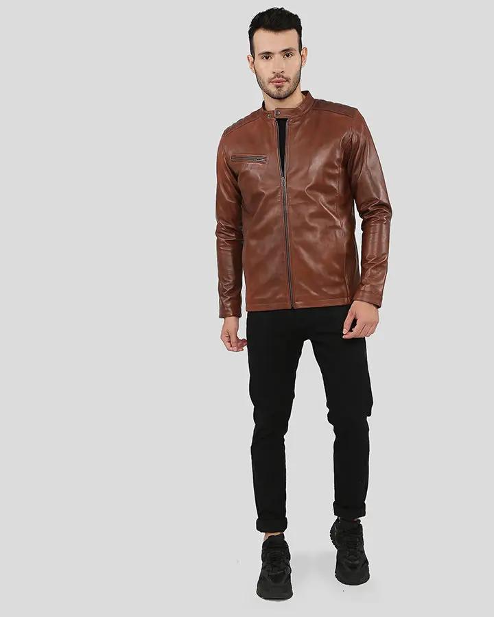 Ollie Brown Racer Leather Jacket - XS - Ollie Brown Racer Leather Jacket - Tatoo Tee