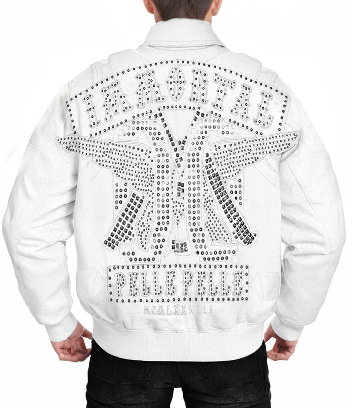 Opium Immortal White Leather Jacket - XXS - Opium Immortal White Leather Jacket - Tatoo Tee