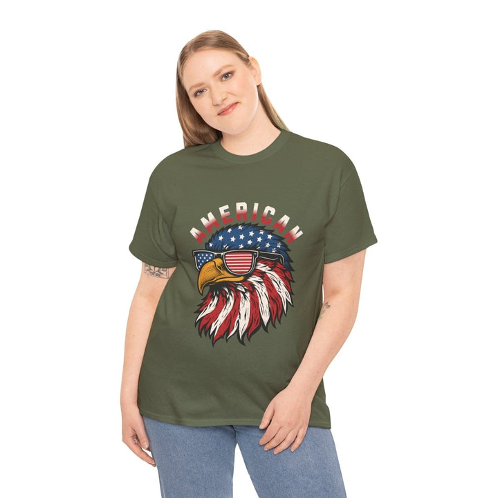 Patriotic Eagle Graphic Tee - Unisex Heavy Cotton Shirt for Independence Day - Military Green - S - Patriotic Eagle Graphic Tee - Unisex Heavy Cotton Shirt for Independence Day - Tatoo Tee