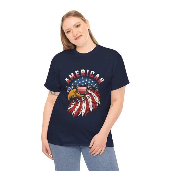 Patriotic Eagle Graphic Tee - Unisex Heavy Cotton Shirt for Independence Day - Navy - S - Patriotic Eagle Graphic Tee - Unisex Heavy Cotton Shirt for Independence Day - Tatoo Tee