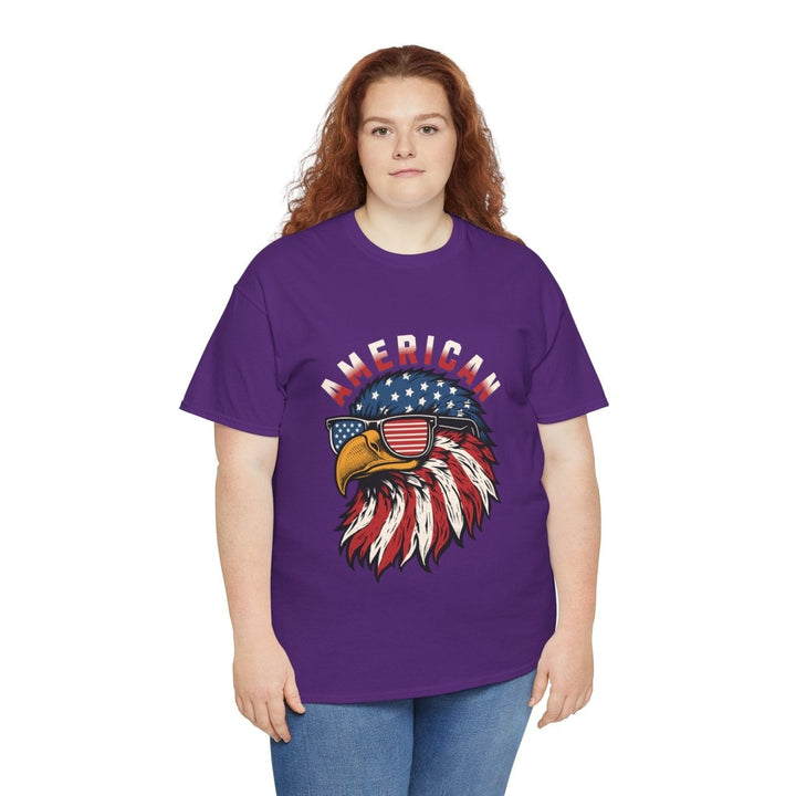 Patriotic Eagle Graphic Tee - Unisex Heavy Cotton Shirt for Independence Day - Purple - S - Patriotic Eagle Graphic Tee - Unisex Heavy Cotton Shirt for Independence Day - Tatoo Tee