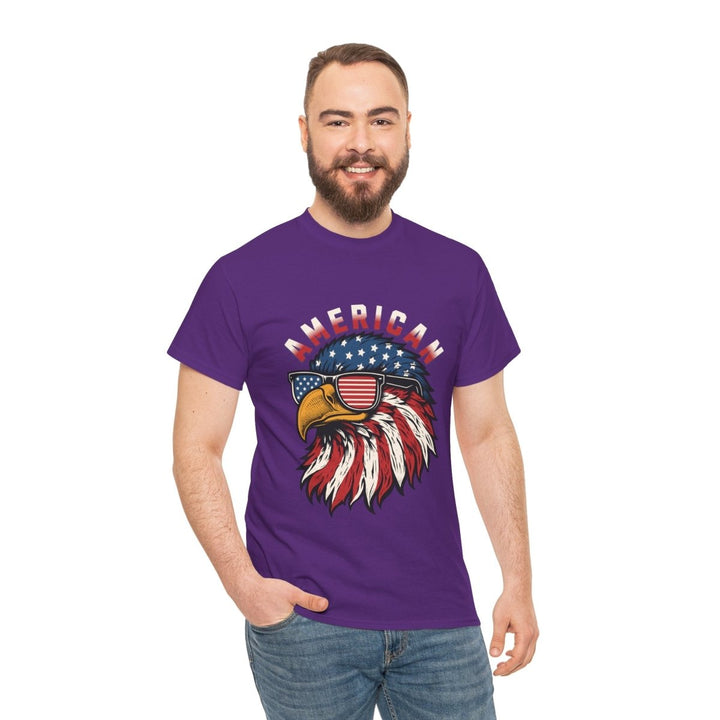 Patriotic Eagle Graphic Tee - Unisex Heavy Cotton Shirt for Independence Day - Purple - S - Patriotic Eagle Graphic Tee - Unisex Heavy Cotton Shirt for Independence Day - Tatoo Tee