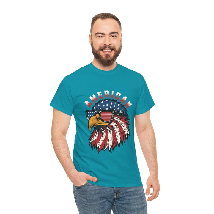 Patriotic Eagle Graphic Tee - Unisex Heavy Cotton Shirt for Independence Day - Purple - S - Patriotic Eagle Graphic Tee - Unisex Heavy Cotton Shirt for Independence Day - Tatoo Tee