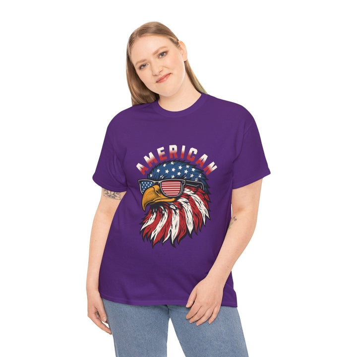 Patriotic Eagle Graphic Tee - Unisex Heavy Cotton Shirt for Independence Day - Purple - S - Patriotic Eagle Graphic Tee - Unisex Heavy Cotton Shirt for Independence Day - Tatoo Tee