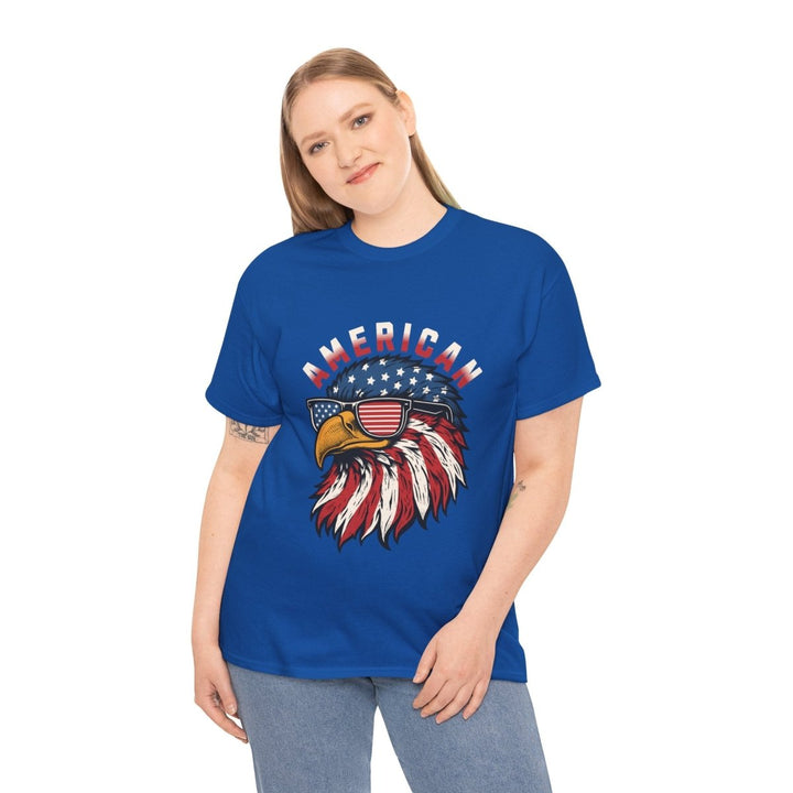 Patriotic Eagle Graphic Tee - Unisex Heavy Cotton Shirt for Independence Day - Royal - S - Patriotic Eagle Graphic Tee - Unisex Heavy Cotton Shirt for Independence Day - Tatoo Tee
