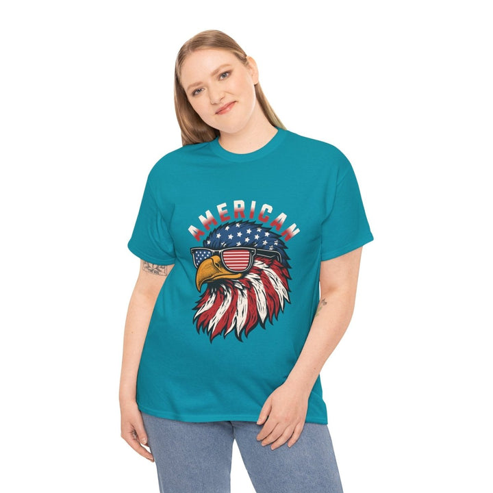Patriotic Eagle Graphic Tee - Unisex Heavy Cotton Shirt for Independence Day - Tropical Blue - S - Patriotic Eagle Graphic Tee - Unisex Heavy Cotton Shirt for Independence Day - Tatoo Tee