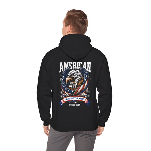 Patriotic Eagle Hoodie - Land of the Free - 4th of July Sweatshirt - Black - S - Patriotic Eagle Hoodie - Land of the Free - 4th of July Sweatshirt - Tatoo Tee