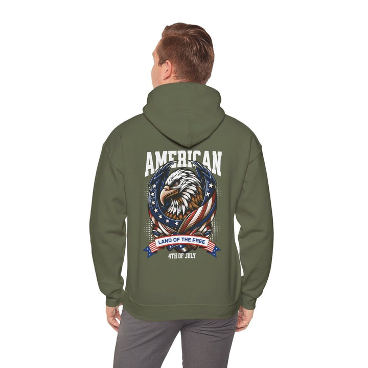 Patriotic Eagle Hoodie - Land of the Free - 4th of July Sweatshirt - Military Green - S - Patriotic Eagle Hoodie - Land of the Free - 4th of July Sweatshirt - Tatoo Tee
