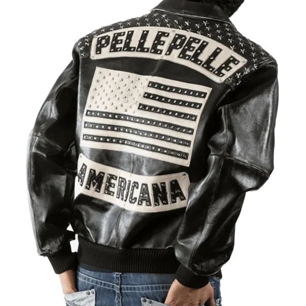 Pelle Pelle All American Heritage Series Black Men’s Jacket - Male - XXS - Pelle Pelle All American Heritage Series Black Men’s Jacket - Tatoo Tee