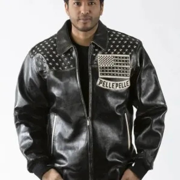 Pelle Pelle All American Heritage Series Black Men’s Jacket - Male - XXS - Pelle Pelle All American Heritage Series Black Men’s Jacket - Tatoo Tee