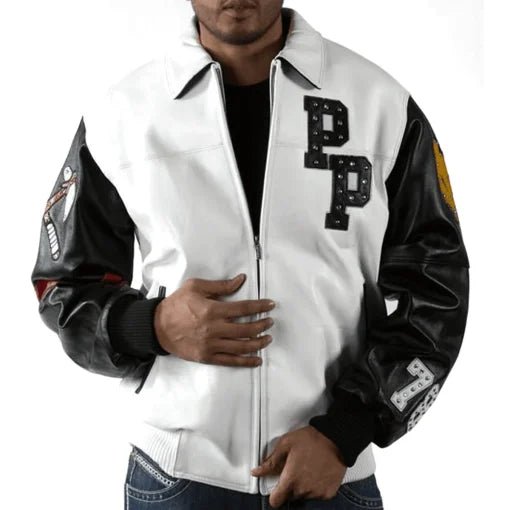 Pelle Pelle Mens Renegades Chief Keef White Studded Leather Jacket - Male - XXS - Pelle Pelle Mens Renegades Chief Keef White Studded Leather Jacket - Tatoo Tee