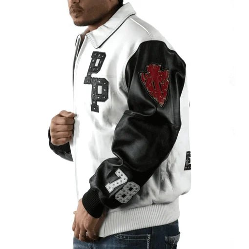 Pelle Pelle Mens Renegades Chief Keef White Studded Leather Jacket - Male - XXS - Pelle Pelle Mens Renegades Chief Keef White Studded Leather Jacket - Tatoo Tee
