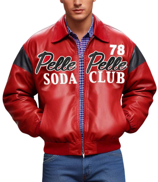 Pelle Pelle Red Soda Club Leather Jacket - XXS - Pelle Pelle Red Soda Club Leather Jacket - Tatoo Tee