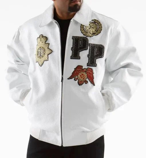 Pelle Pelle White Decorated Crocodile Leather Jacket