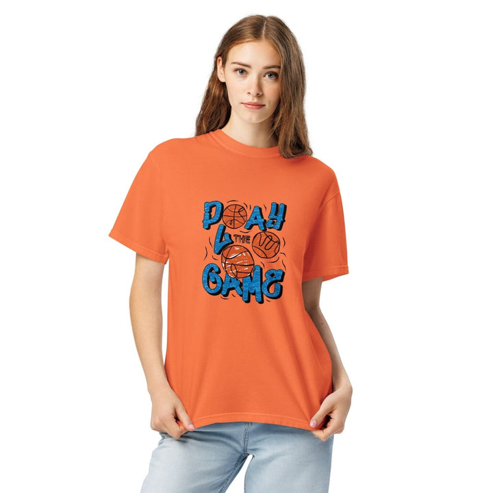 Play The Game Unisex garment - dyed heavyweight t-shirt - Burnt Orange - S - Product mockup - Tatoo Tee