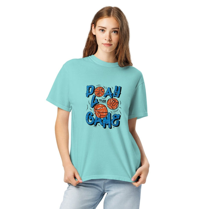 Play The Game Unisex garment - dyed heavyweight t-shirt - Lagoon Blue - S - Product mockup - Tatoo Tee