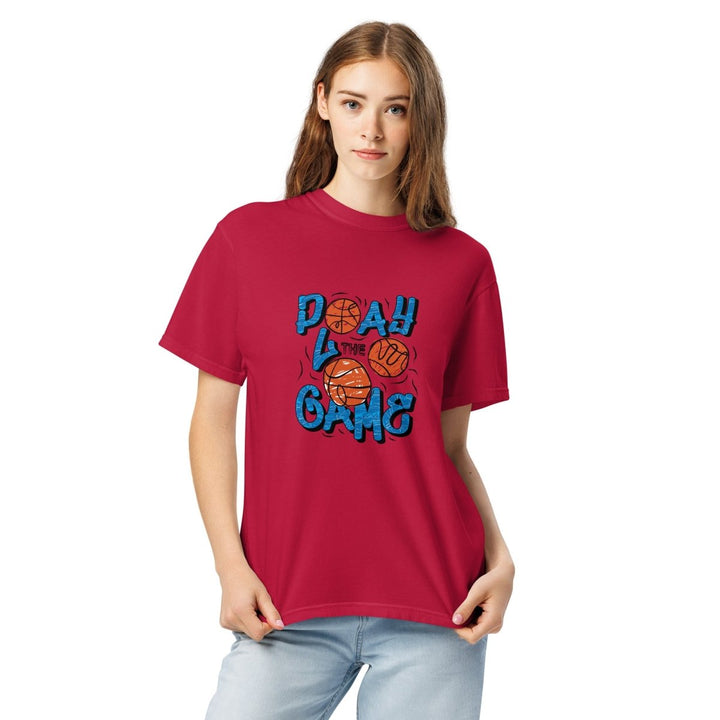 Play The Game Unisex garment - dyed heavyweight t-shirt - Red - S - Product mockup - Tatoo Tee